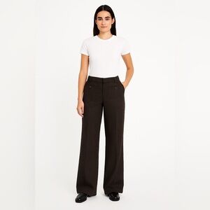 Sandro Heathered Dark Brown Wide Leg High Rise Cuffed Trouser Pant